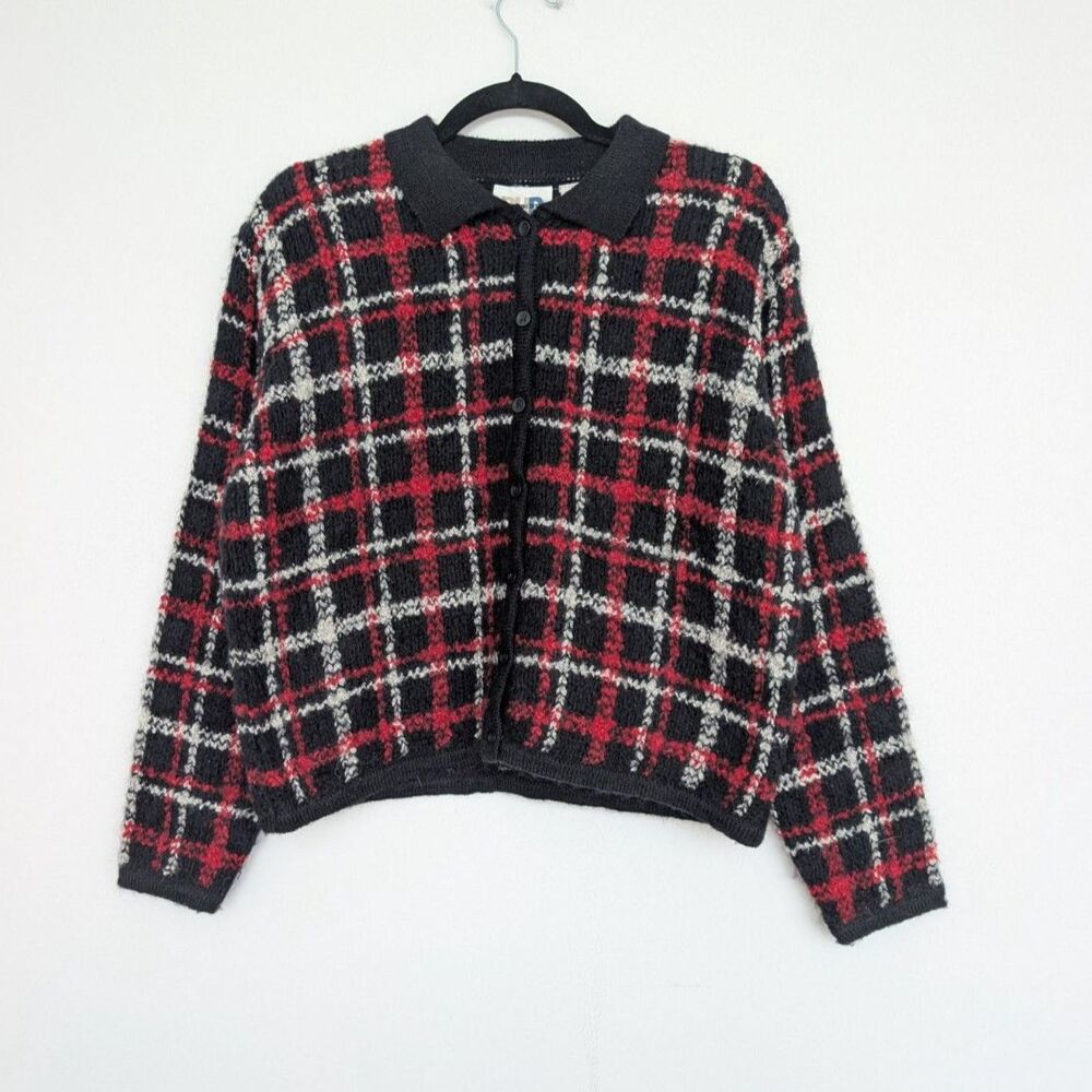 Vtg Paul Harris Design Mohair Wool Heritage Print Collared Cardigan Sweater Sz S